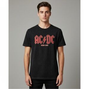 AC/DC Loose Fit Black Tie Dye Highway to Hell Graphic Band Rock n Roll T-Shirt